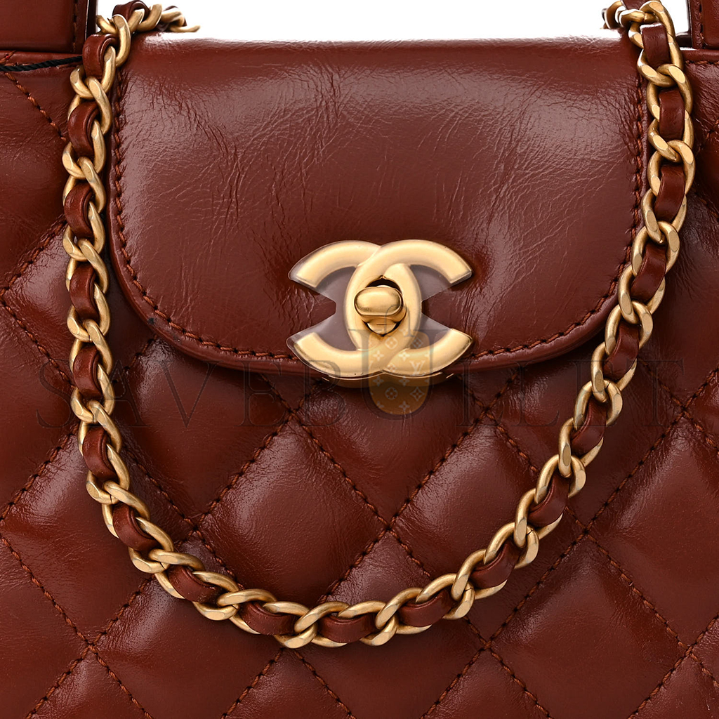 Ch*el shiny aged calfskin quilted nano kelly shopper as4416 (19*13*7cm)
